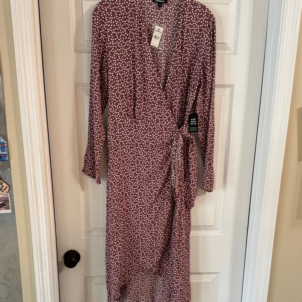 Express Long Sleeve Dress in Brown and White